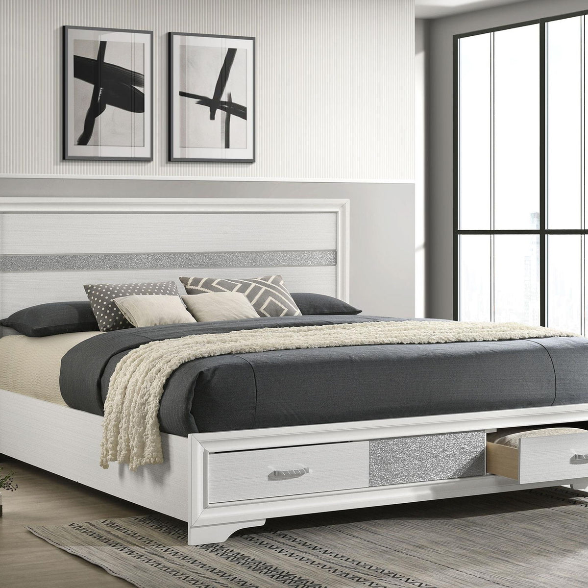 Miranda 51-inch Wood California King Storage Panel Bed White