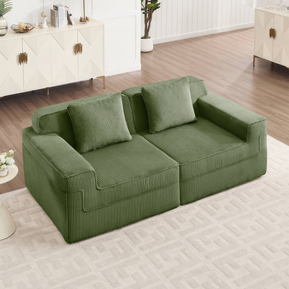 2-Seater Modern Corduroy Loveseat - Green Corduroy