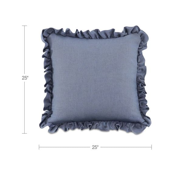 25-inch blue square cushion with ruffled border