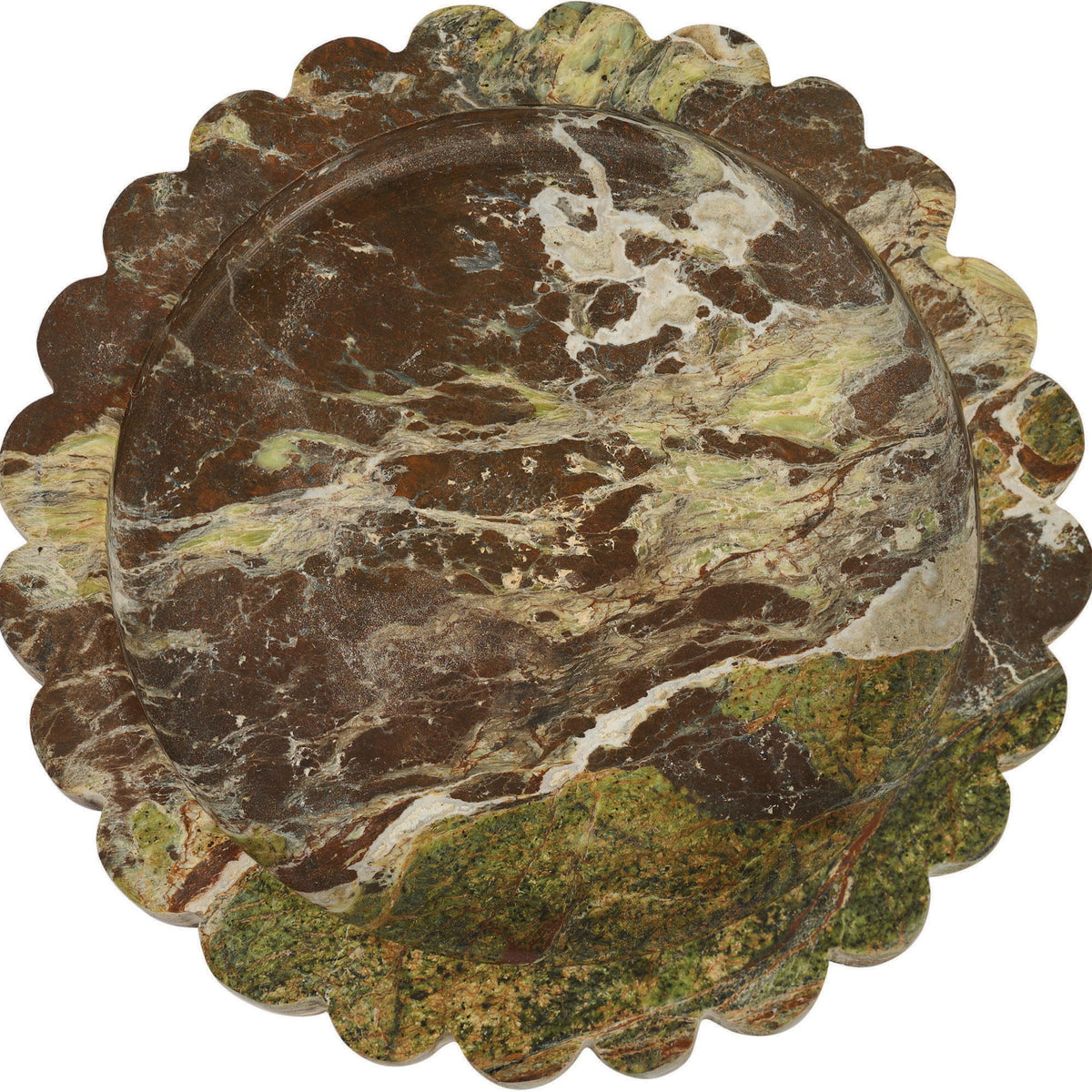 Ricardo genuine marble tray, brown veined scalloped round top