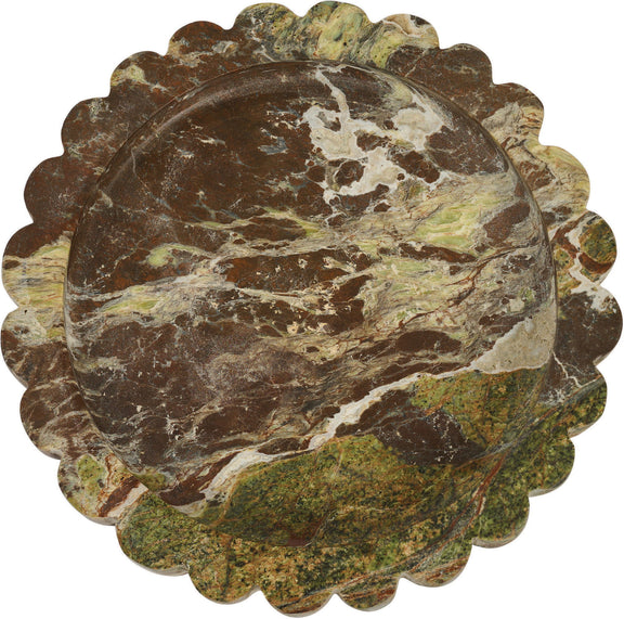 Ricardo genuine marble tray, brown veined scalloped round top