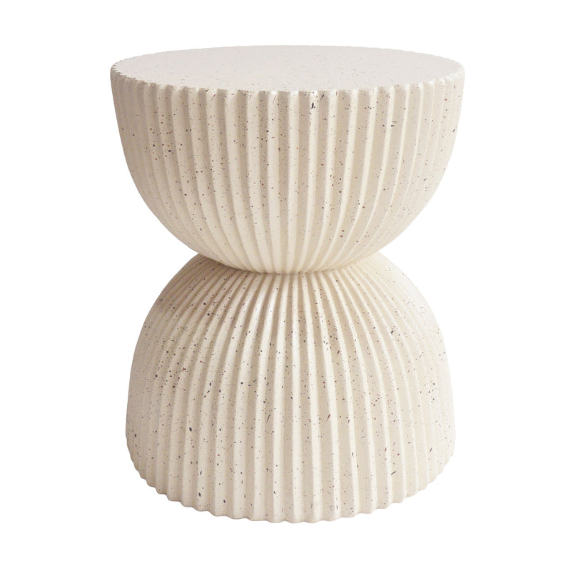 Beige speckled ribbed side table with two stacked rounded forms