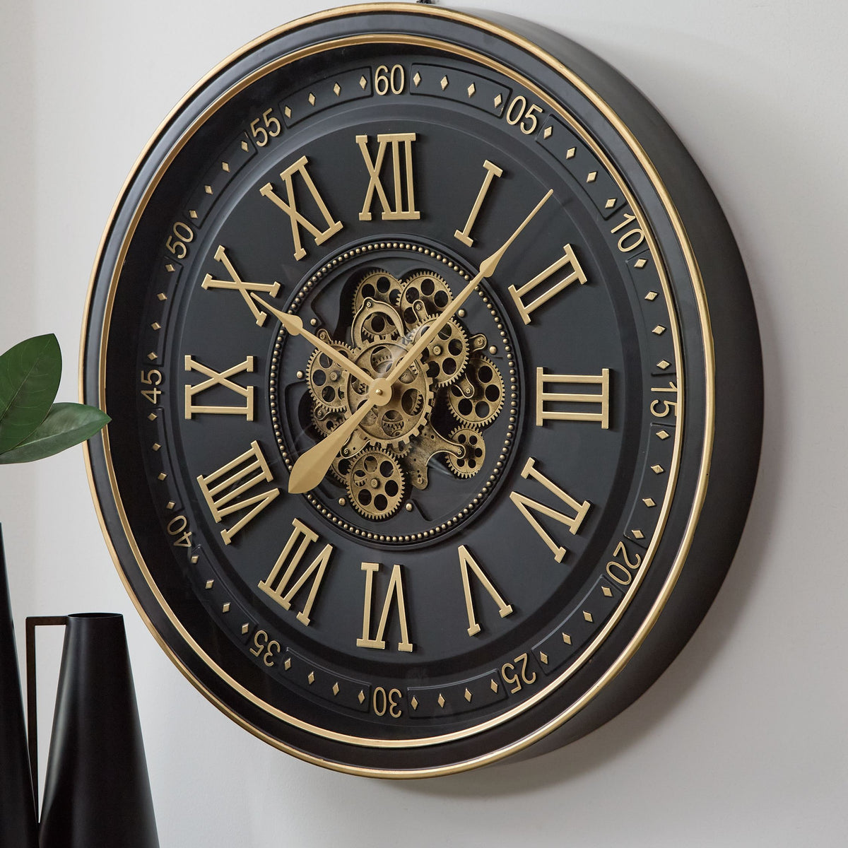 Dairton - Wall Clock - Black / Gold Finish