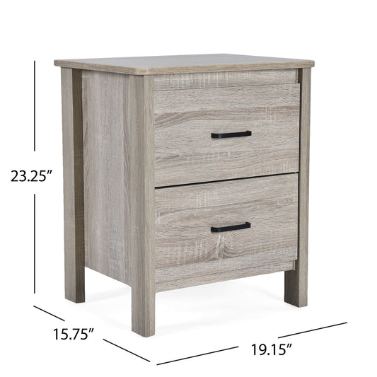 Wood Nightstand With 2 Drawers And Metal Handle - Oak