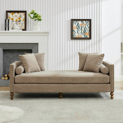 75.2'' Wide Upholstered Chaise Lounge Indoor with Nailheads, Sleeper Sofa Couch With 4 Throw Pillows&2 Bolsters, Daybed with Rubberwood Legs For Living Room, Bedroom, Apartment, Guestroom, Taupe Chenille