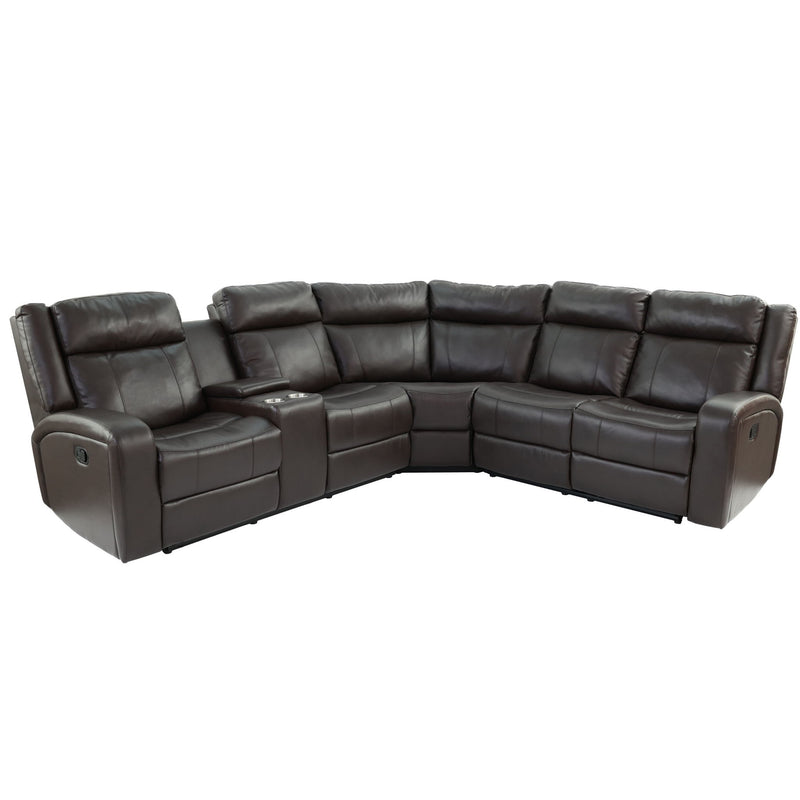 Manual Motion Recliner Sectional Sofa With Console And Cup Holders - Brown