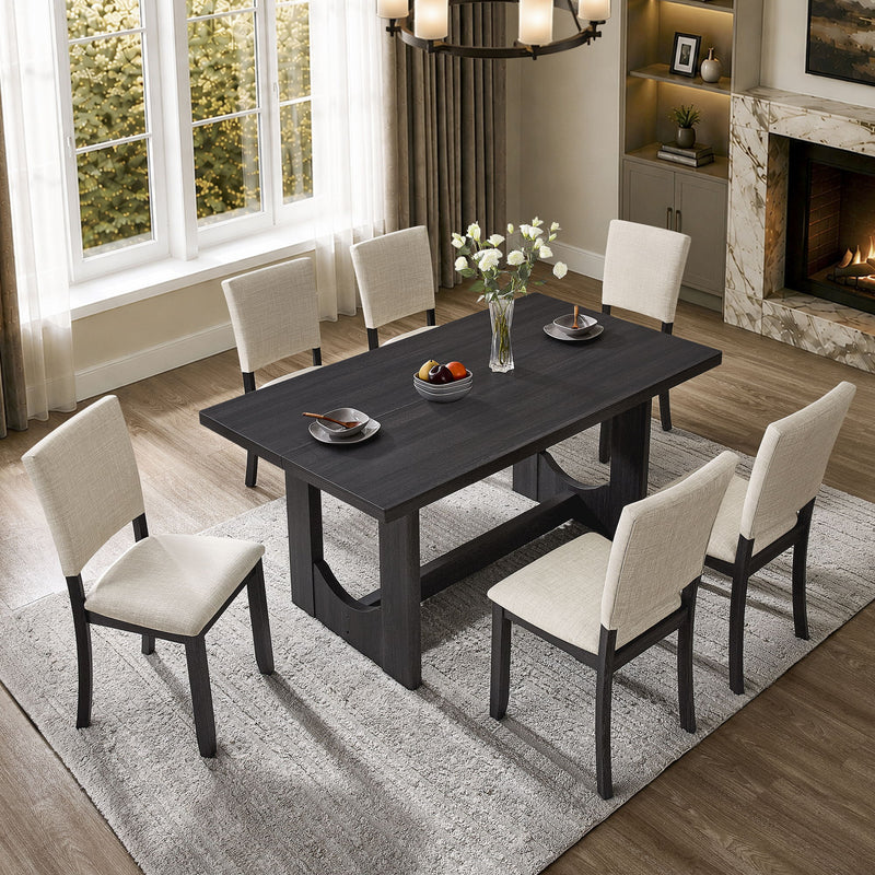 Dining Table Set, Rectangular Kitchen Table With Upholstered Chairs, U - Shaped Frame