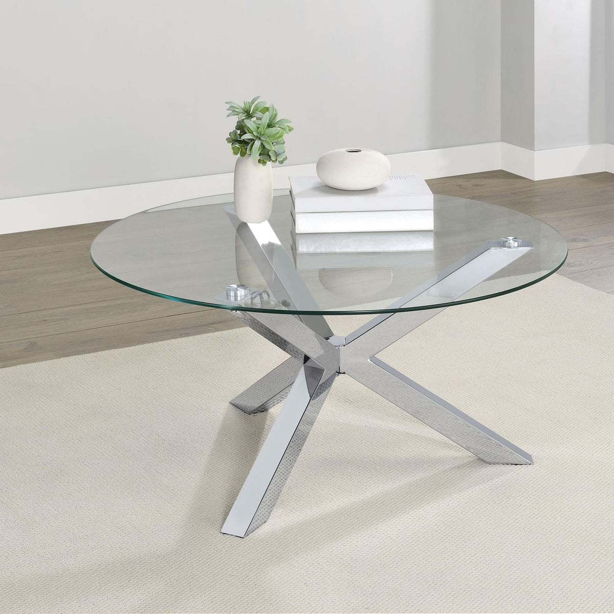Kenzie Round Tempered Glass Top Cocktail Coffee Table Chrome