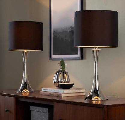 Set of 2 modern table lamps with black fabric shades and chrome bases