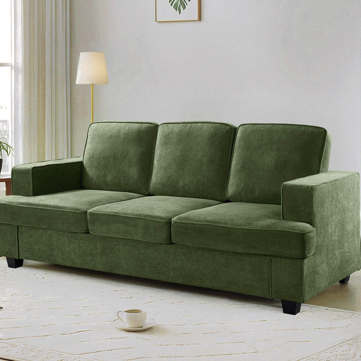 Modern Sofa, Comfortable 3 Seater Couch With Deep Seating, Loose Back Cushions, Wide Arms