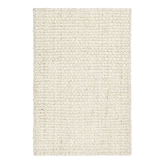 Ivory jute Panama rug, vertically framed with dense textured weave and stitched border