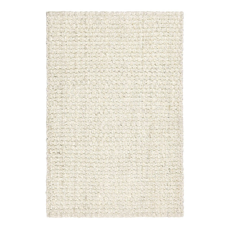 Ivory jute Panama rug, vertically framed with dense textured weave and stitched border