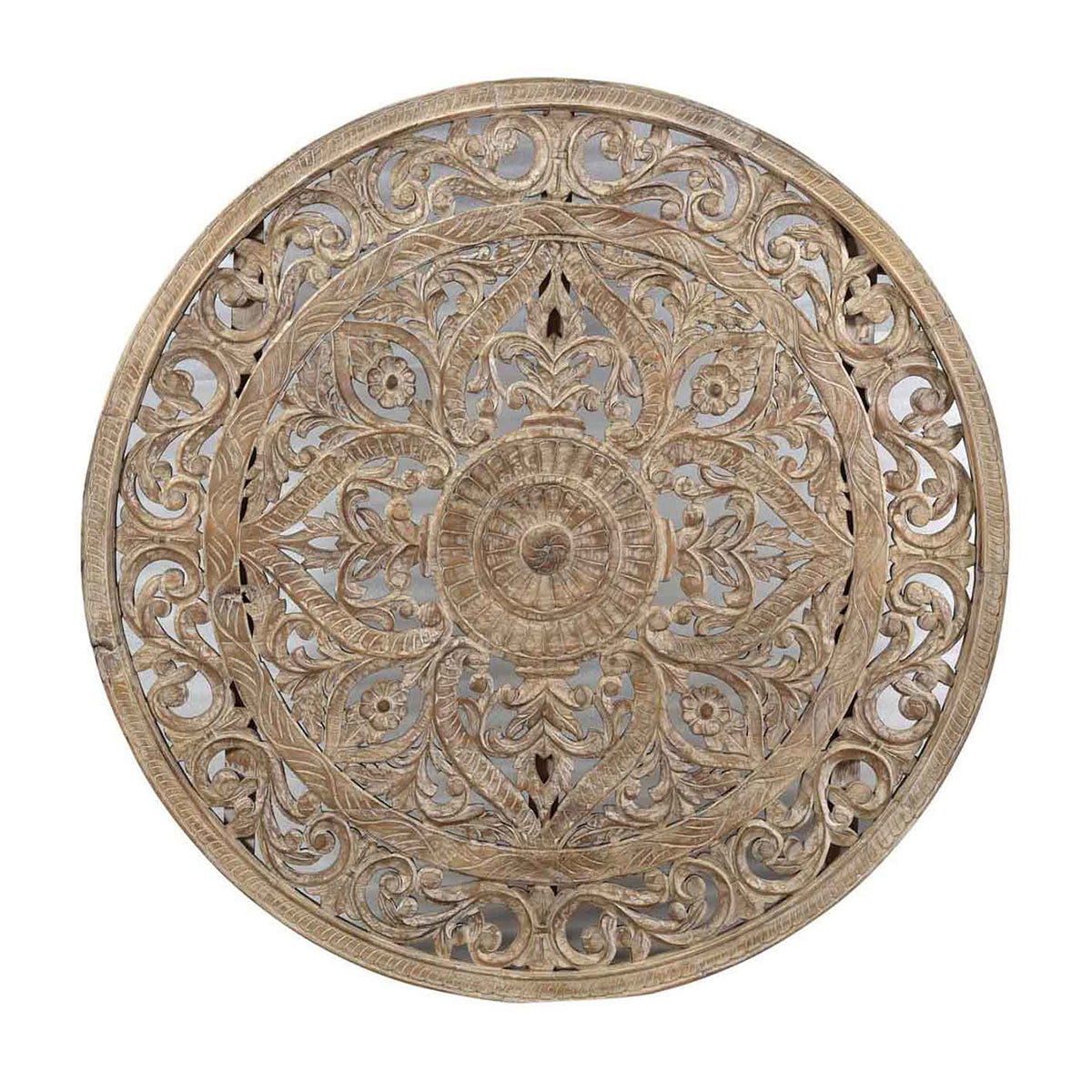 Round Wood Carved Panel - Lime Wash