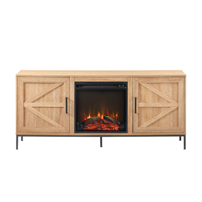 Modern Farmhouse Barn Door Fireplace TV Stand For TVs Up To 65" - Coastal Oak