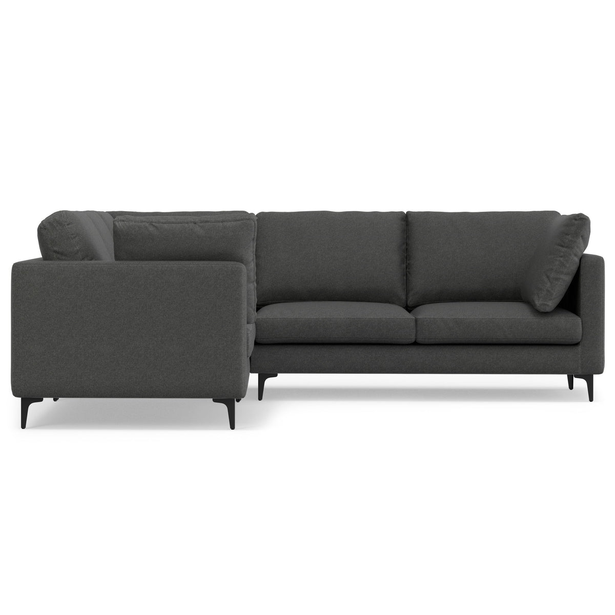 Dark gray corner sectional sofa with tufted back cushions and tapered legs