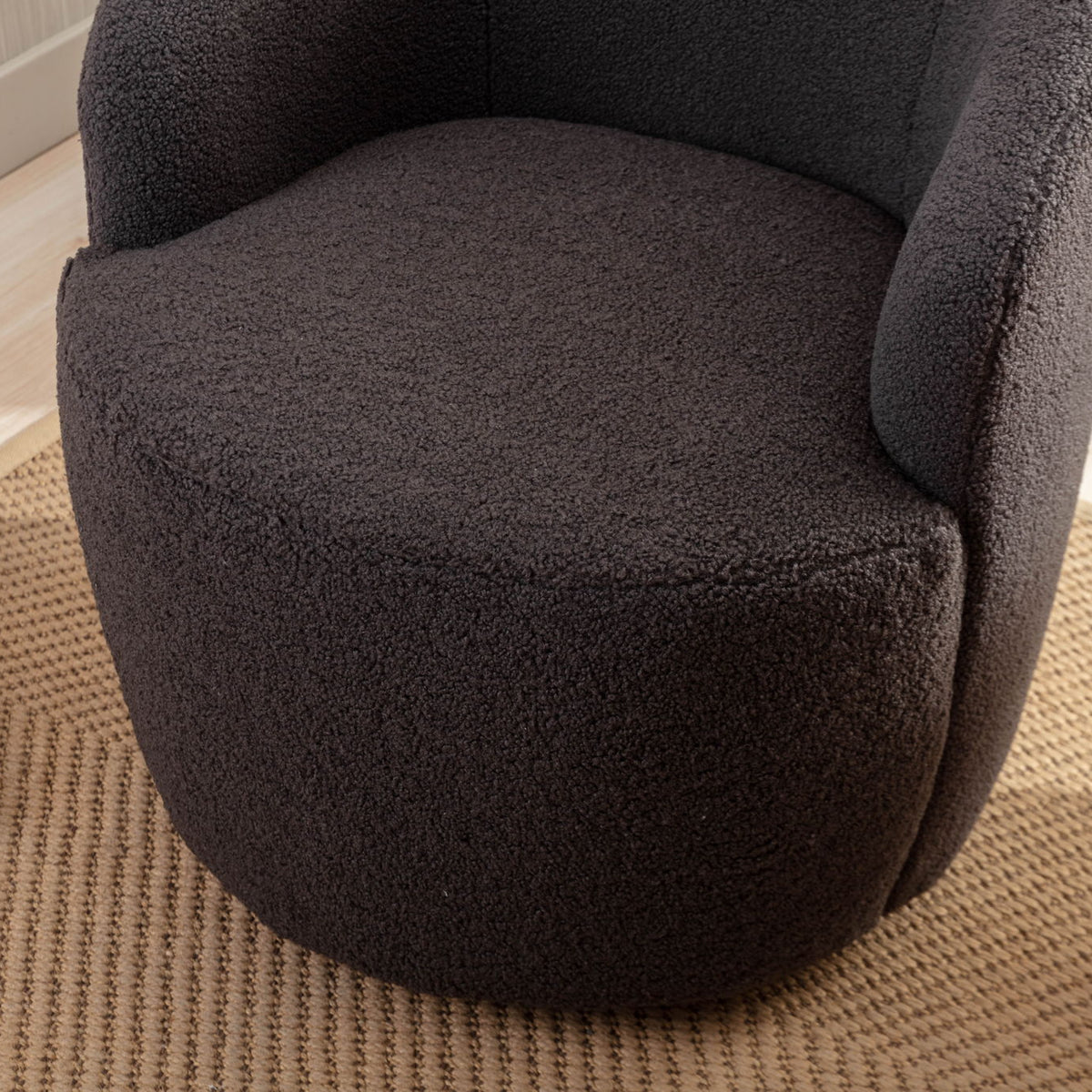 Teddy Fabric Swivel Accent Armchair Barrel Chair With Powder Coating Metal Ring