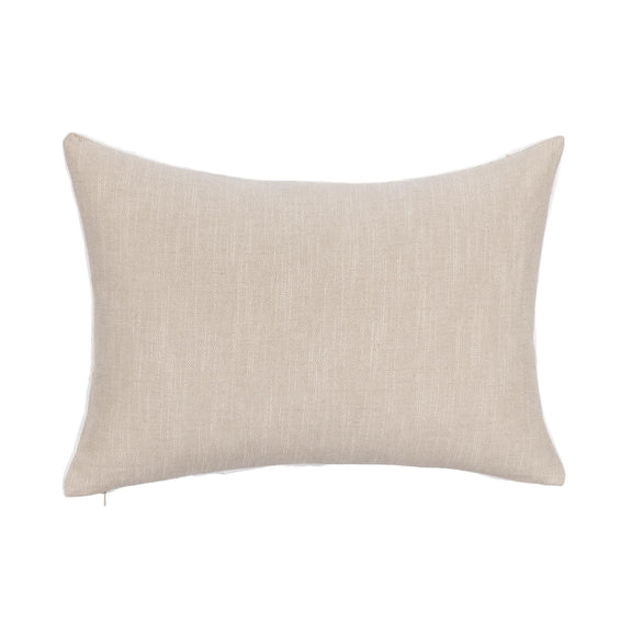 Linen-look rectangular throw pillow in natural beige, solid color, knife-edge seams