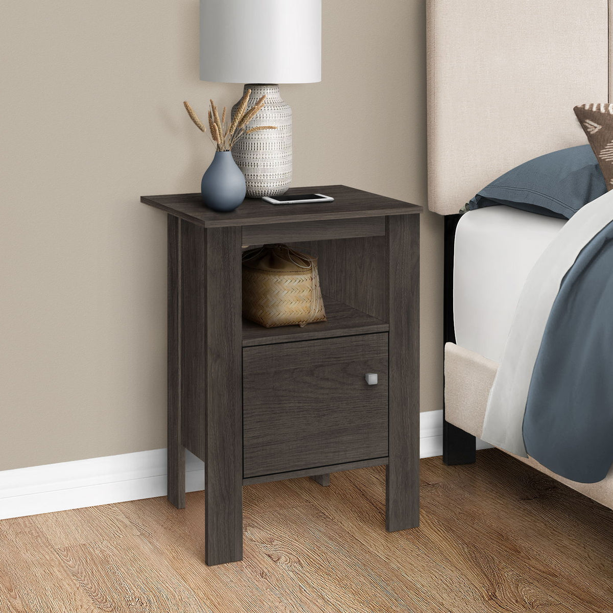 Accent Nightstand Side Table, Storage, Transitional - Oak