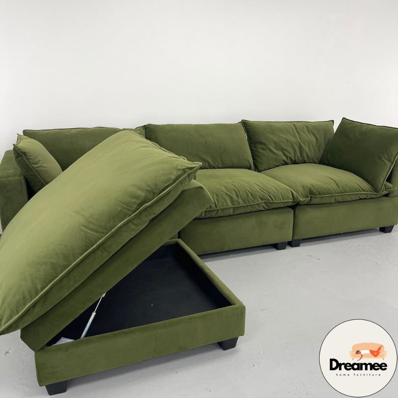 Olive Green Velvet Cloud Sova Sectional