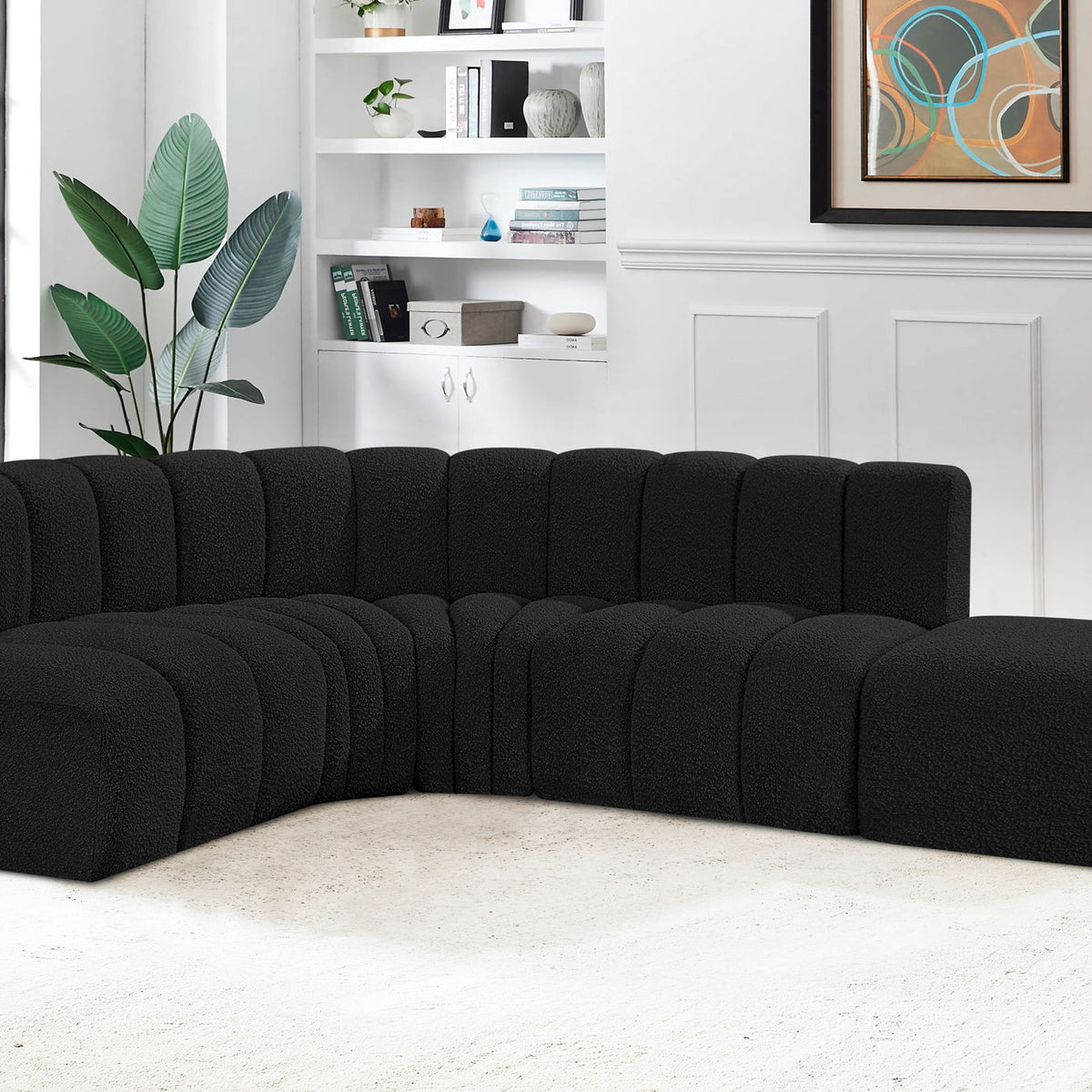 Arc - Boucle Fabric 5 Piece Corner Modular Sofa