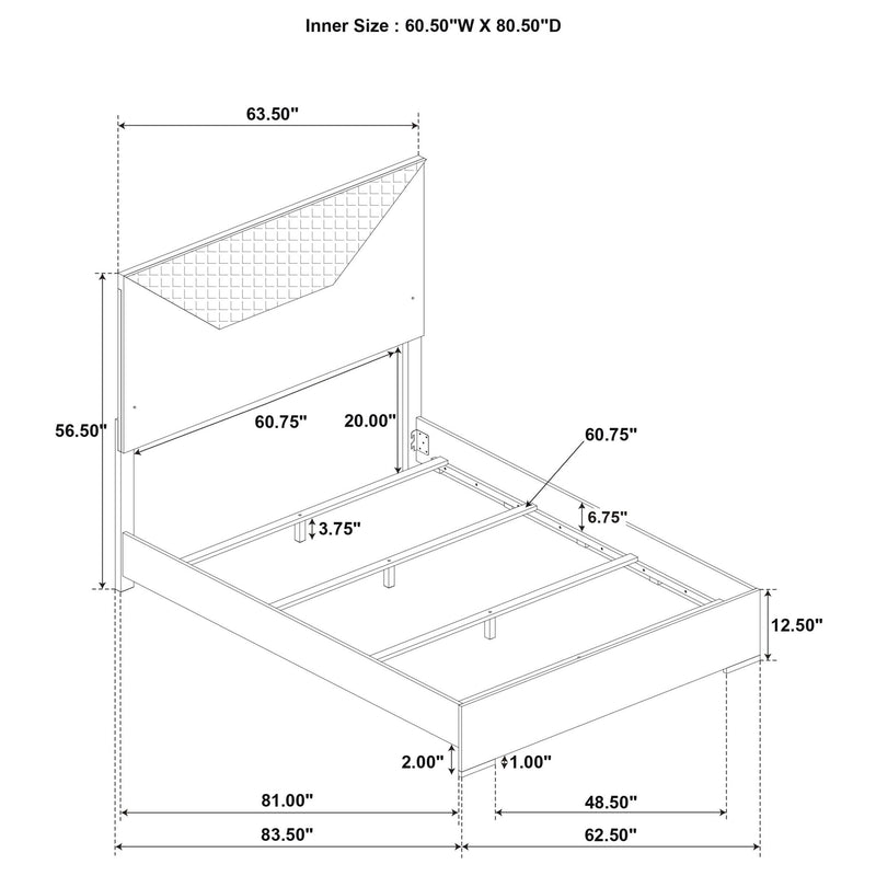 Bed frame dimension diagram with inner size 60.50W x 80.50D and height 56.50