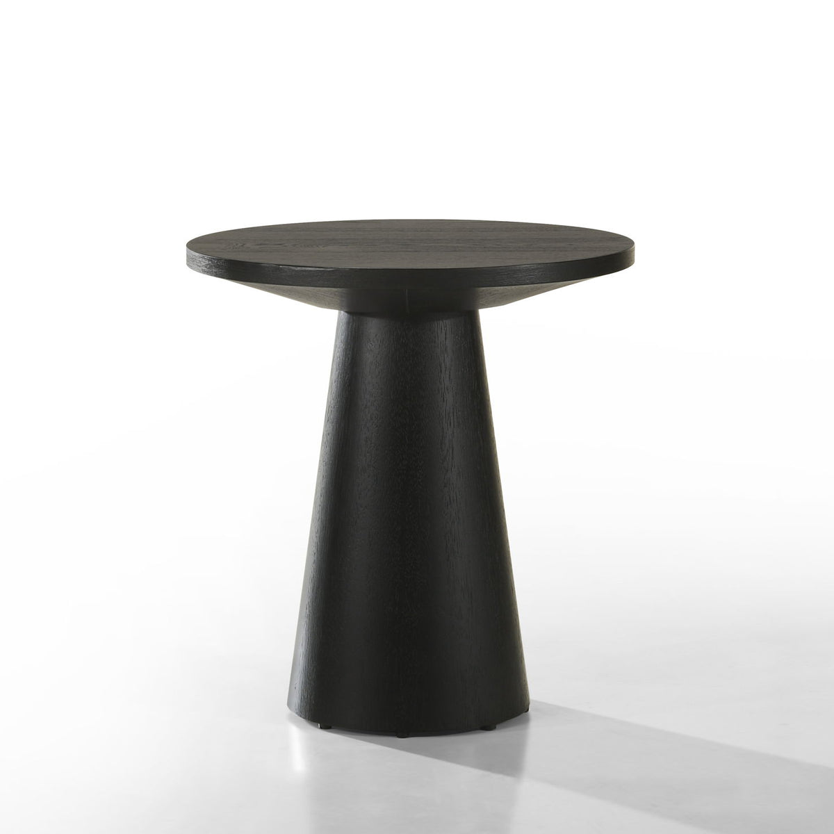 Ebony black round console table with tapered pedestal base