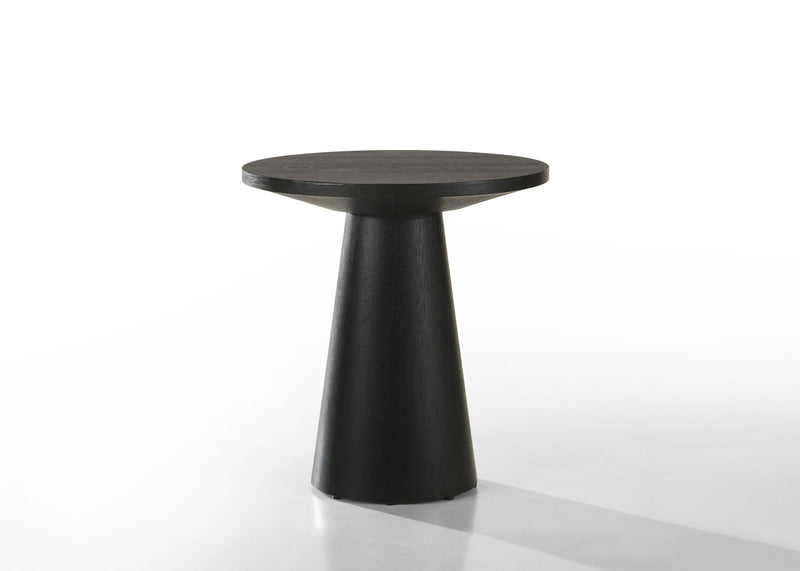 Ebony black round console table with tapered pedestal base