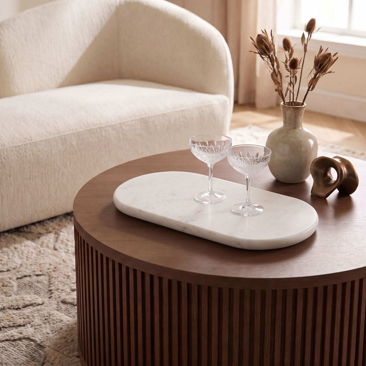 Genuine marble tray, white oval stone tray with subtle speckling