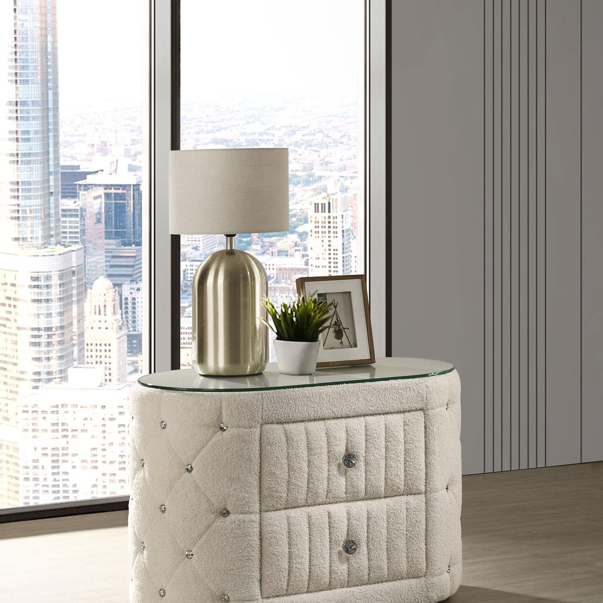 Sonya 2-drawer Upholstered Nightstand Bedside Table Ivory