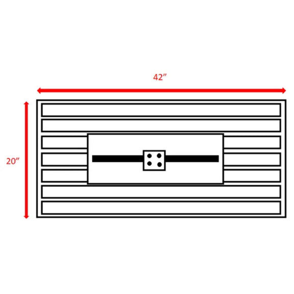 Propane fire pit table dimension diagram: 42 in wide, 20 in high