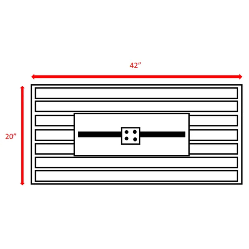 Propane fire pit table dimension diagram: 42 in wide, 20 in high