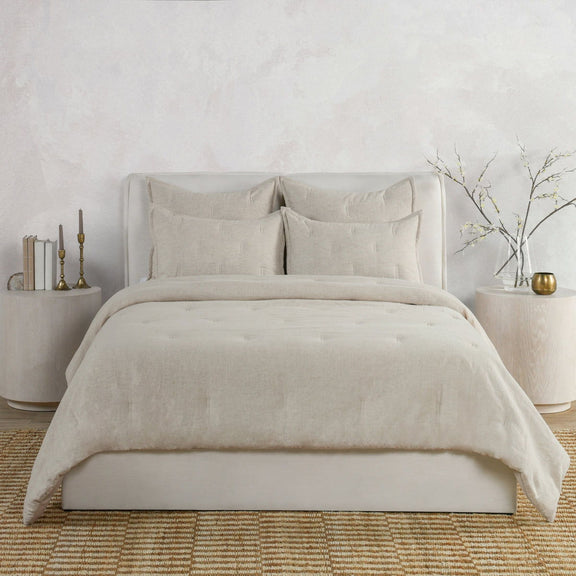 Comforter sham in natural beige with tailored edges and a smooth linen-look fabric