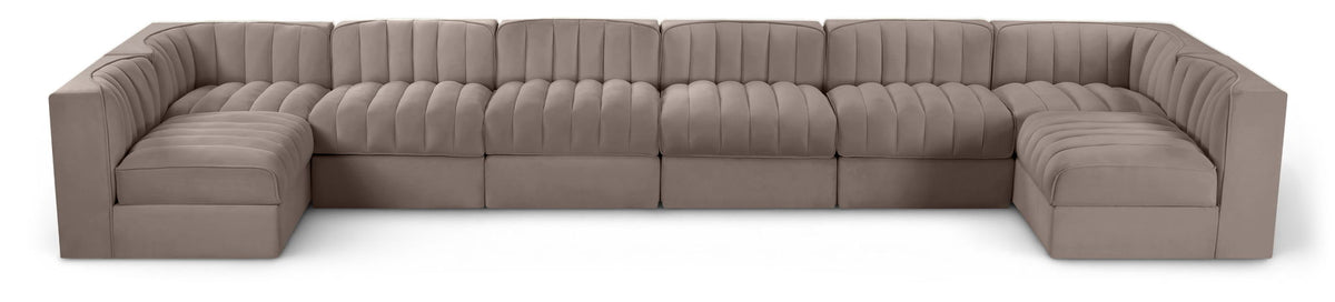 Rummi - Velvet Performance Fabric Upholstered 8 Piece Modular Sectional (With 2 Corner Chairs)