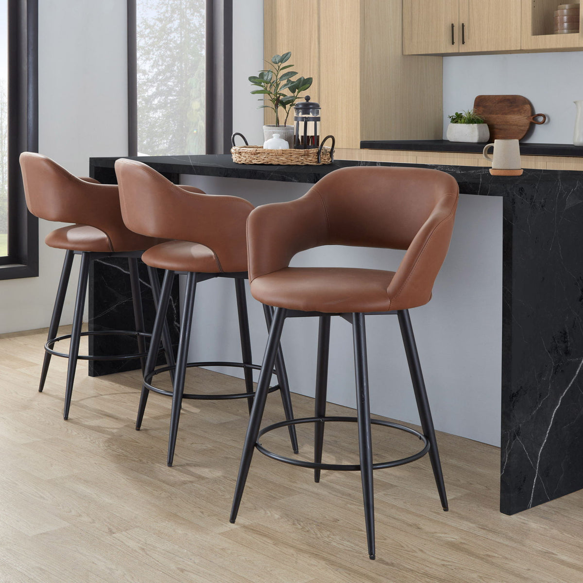 Margarite - Contemporary Fixed Height Counter Stool With Swivel With Round Footrest (Set of 2)