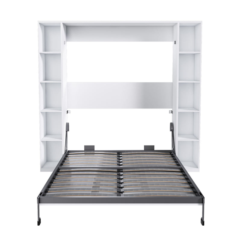 Queen Murphy Bed With Storage Cabinet - White