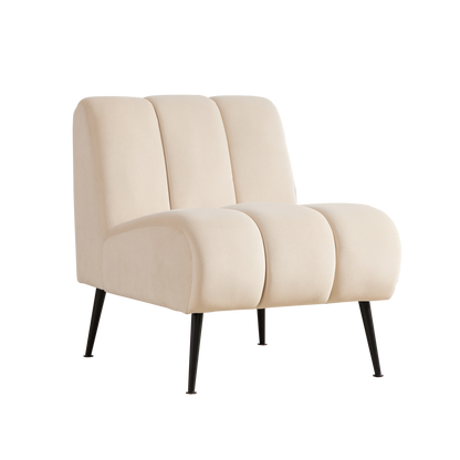 Modern Upholstered Armless Chair with Black Metal Legs, Velvet Accent Chair for Various Rooms, Beige, Glam