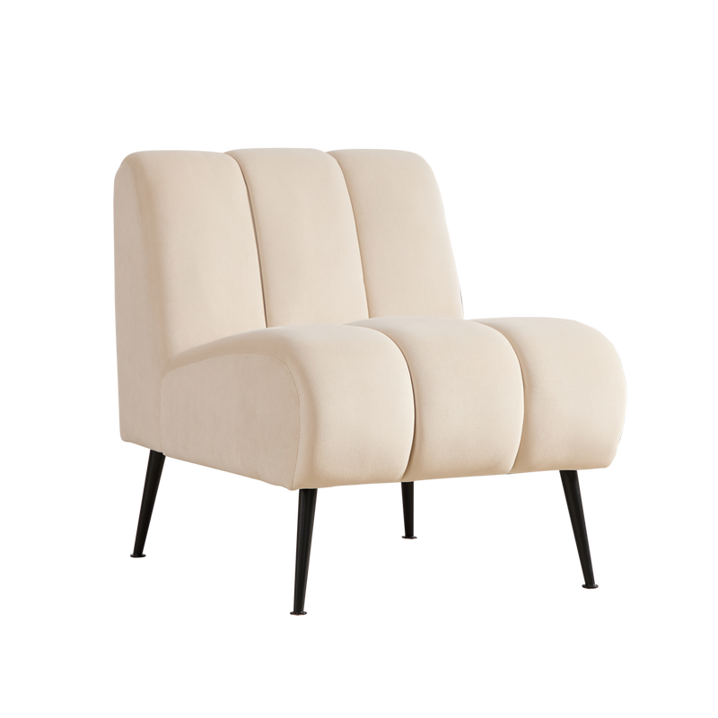 Modern Upholstered Armless Chair with Black Metal Legs, Velvet Accent Chair for Various Rooms, Beige, Glam