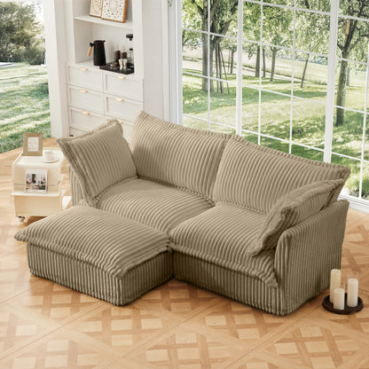 2-Seater Slipcovered L-Shaped Corduroy Sectional Sofa - Camel Corduroy