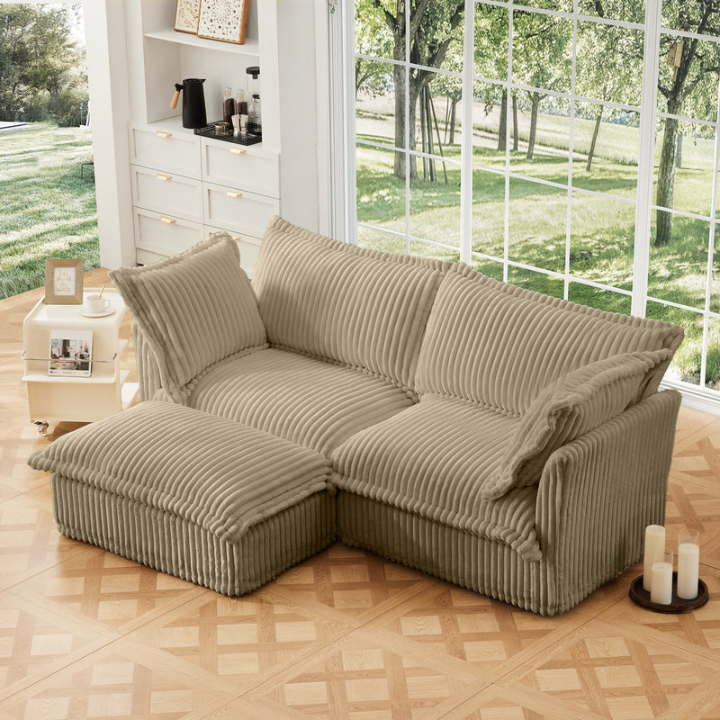 2-Seater Slipcovered L-Shaped Corduroy Sectional Sofa - Camel Corduroy