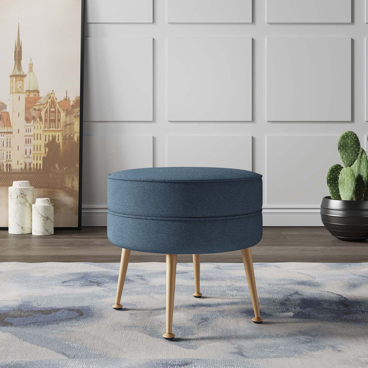 Manhattan Bailey - Accent Ottoman With Gold Chrome Legs