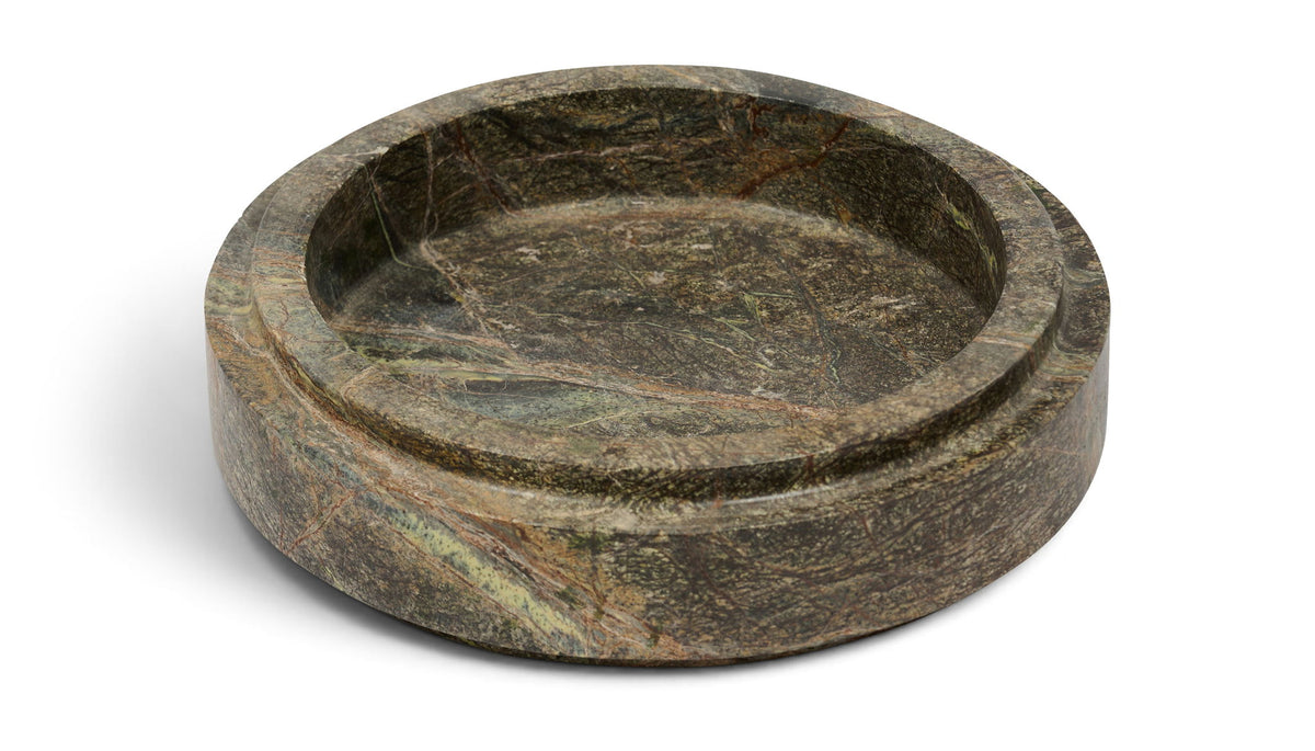 Parsons genuine marble bowl, green stone with speckled pattern and round sides