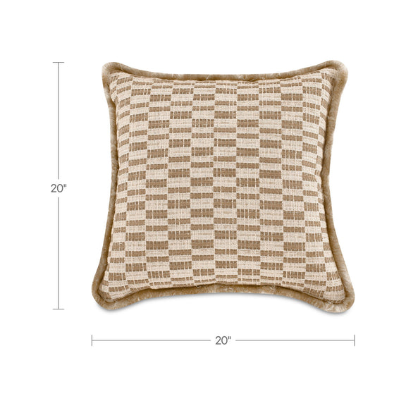 Taupe and beige woven square grid accent pillow, 20 in x 20 in, piped edges