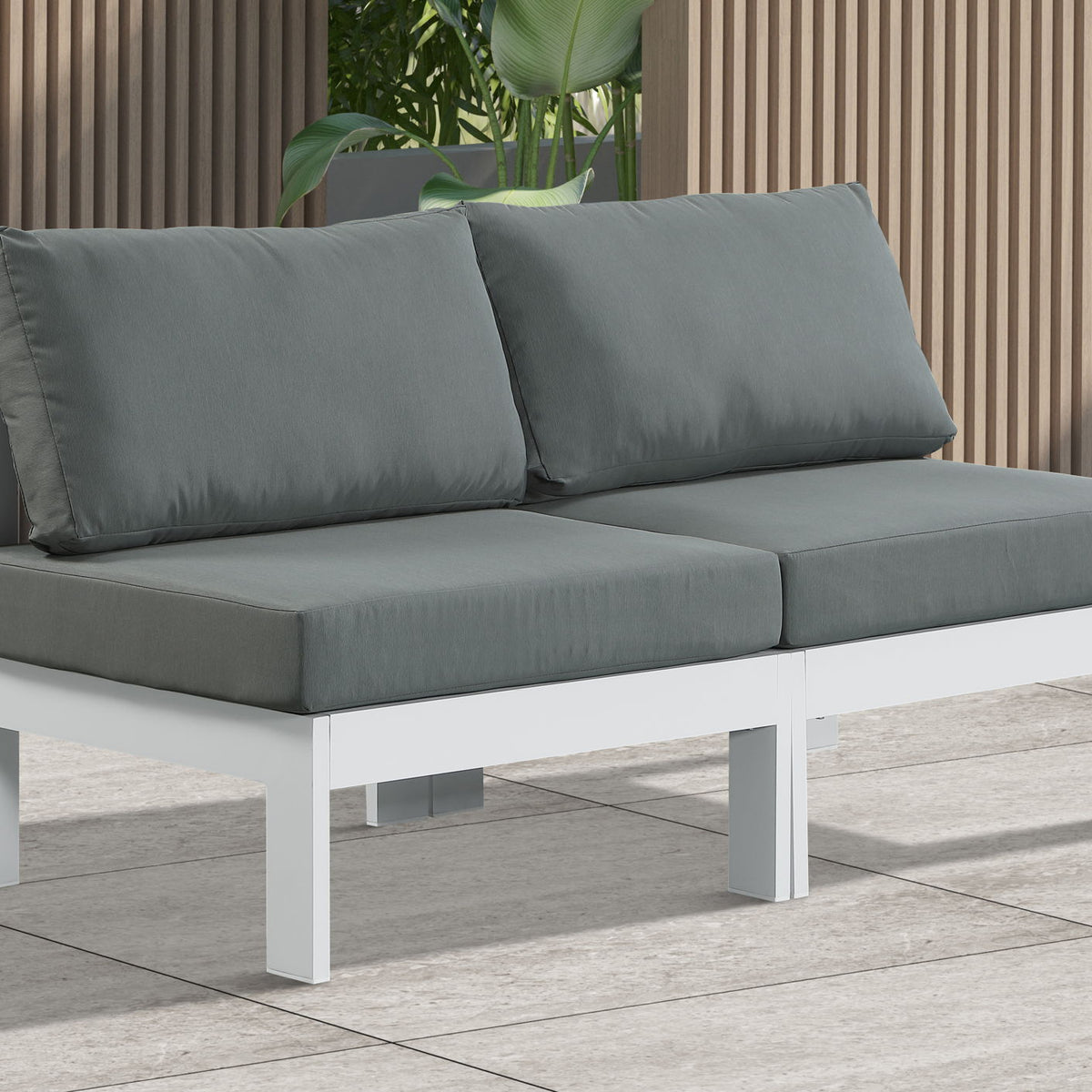 Nizuc - Outdoor Patio 2 Seat Armless Modular Sofa With White Frame
