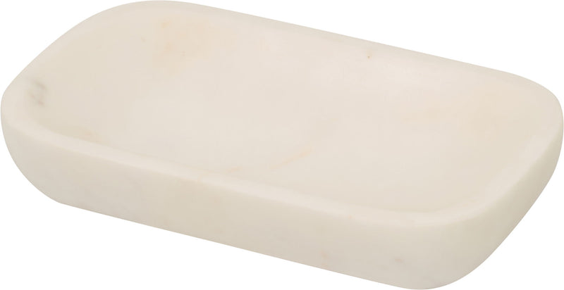 Genuine marble tray in white with smooth rounded edges and subtle marbling