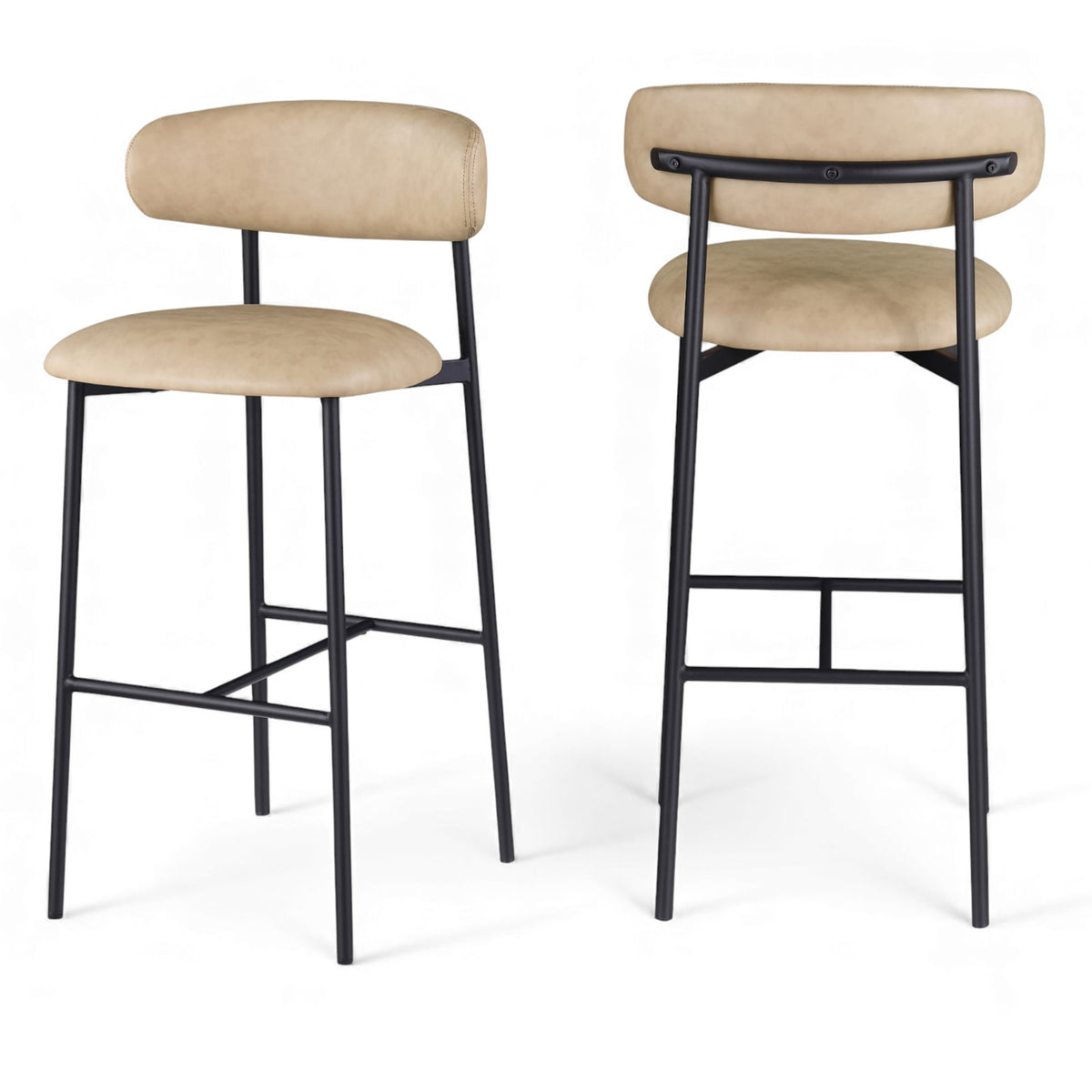 Lupita - Vegan Leather Upholstered Bar Stool With Matte Black Frame (Set of 2)