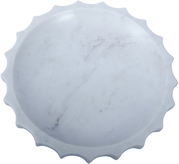 White genuine marble bowl with subtle gray veining and scalloped rim edges