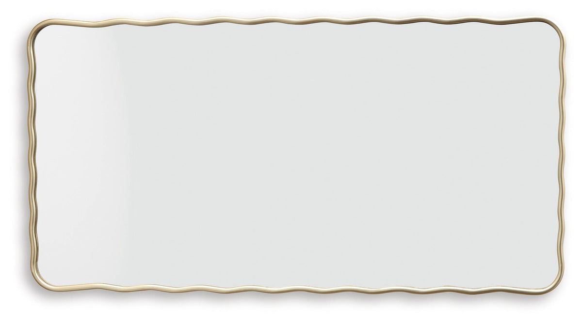 Brenthill accent mirror with gold wavy frame, wide rectangular design