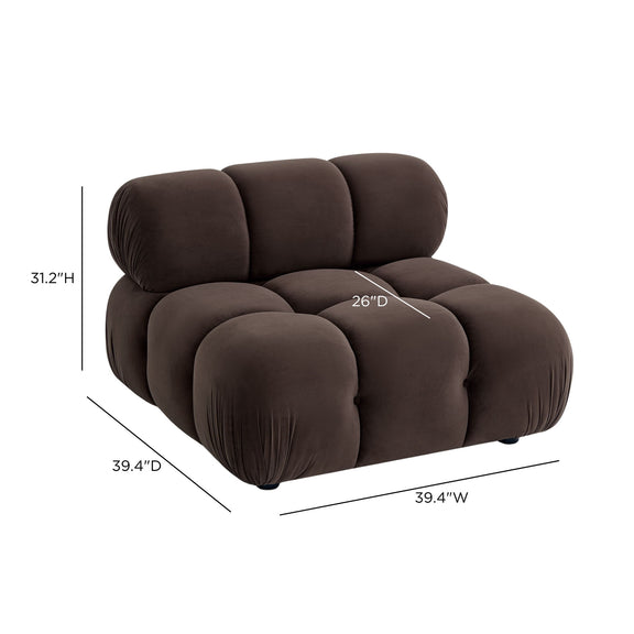 Dark brown modular armless chair with rounded seat and back cushion blocks