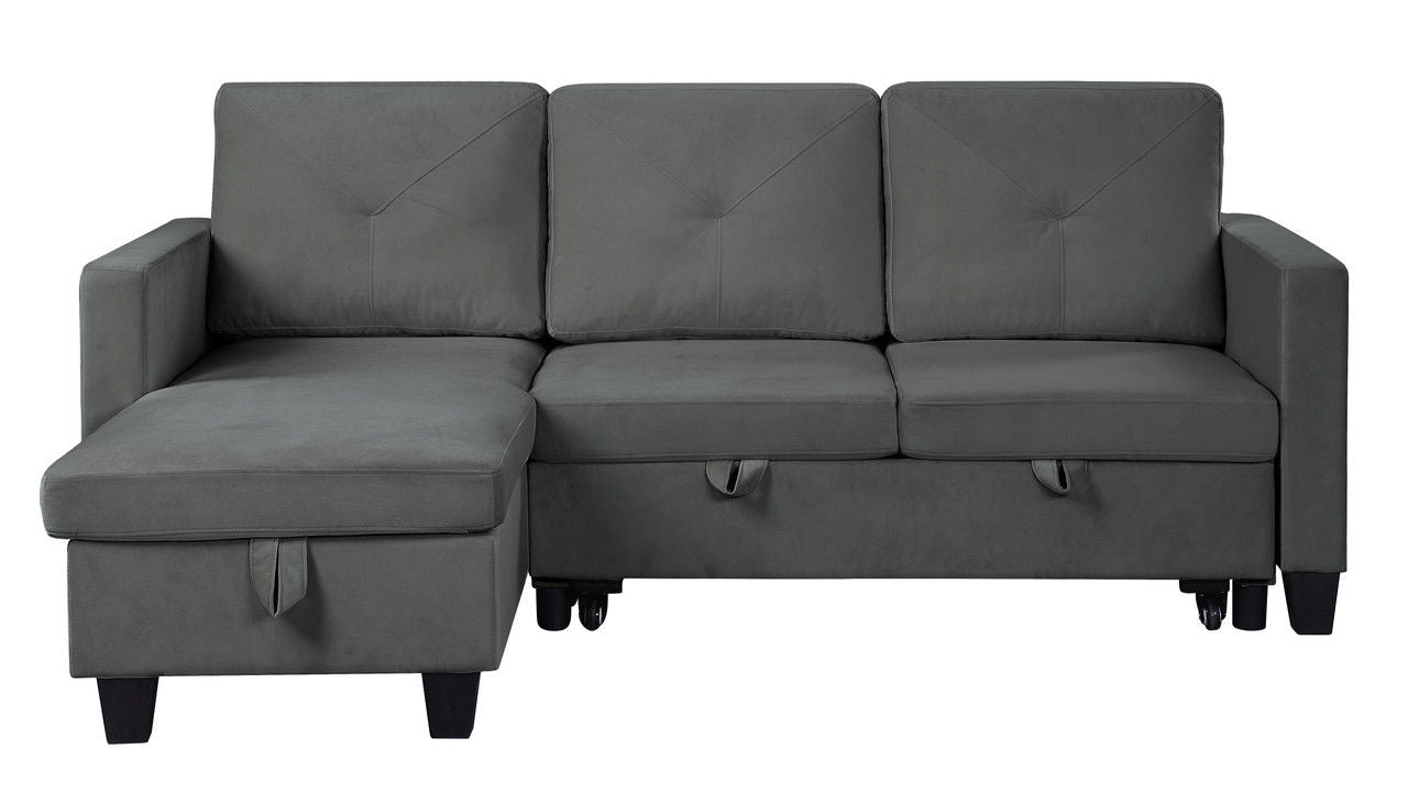 Nova - Velvet Reversible Sleeper Sectional Sofa With Storage Chaise