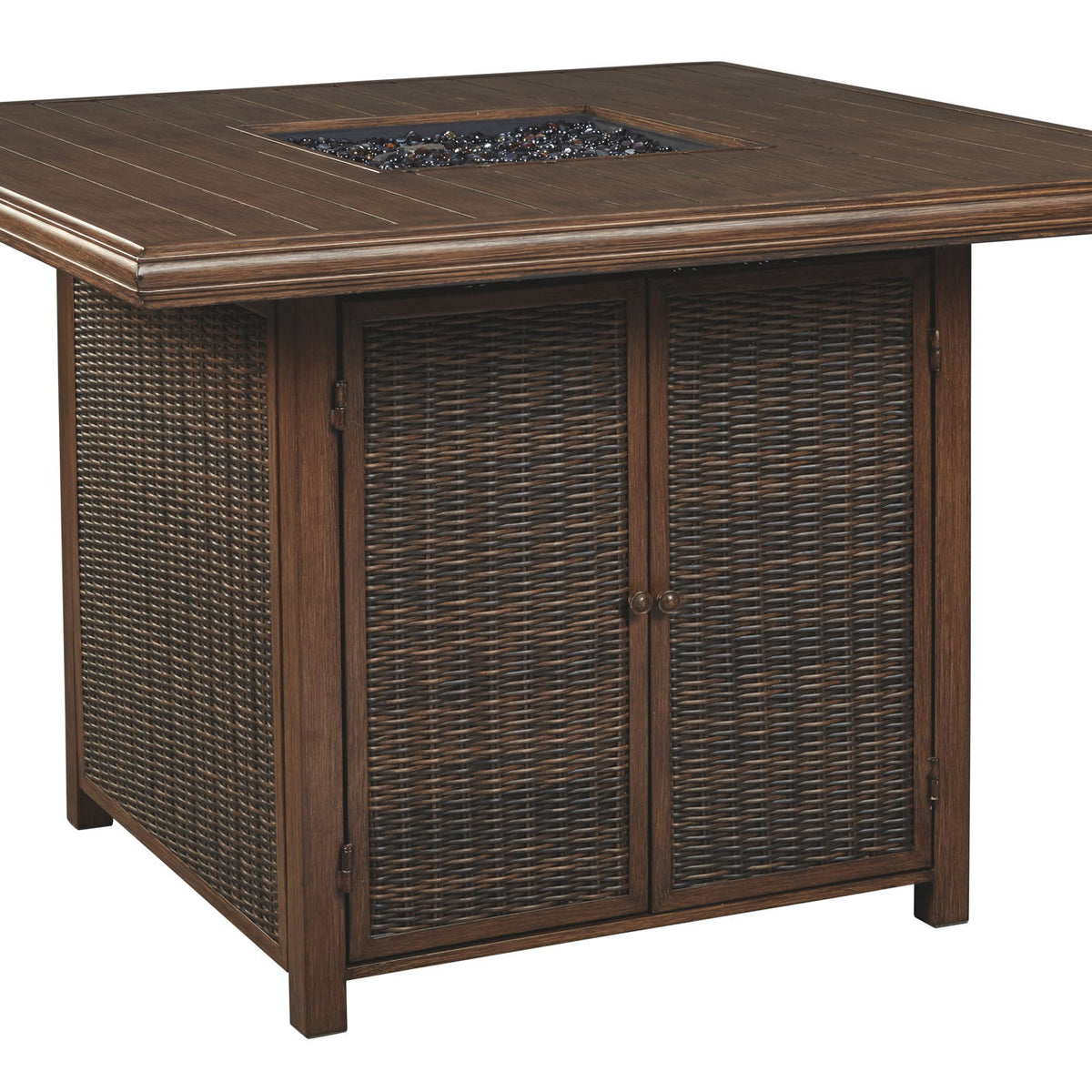 Paradise Trail - Square Bar Table w/Fire Pit - Medium Brown